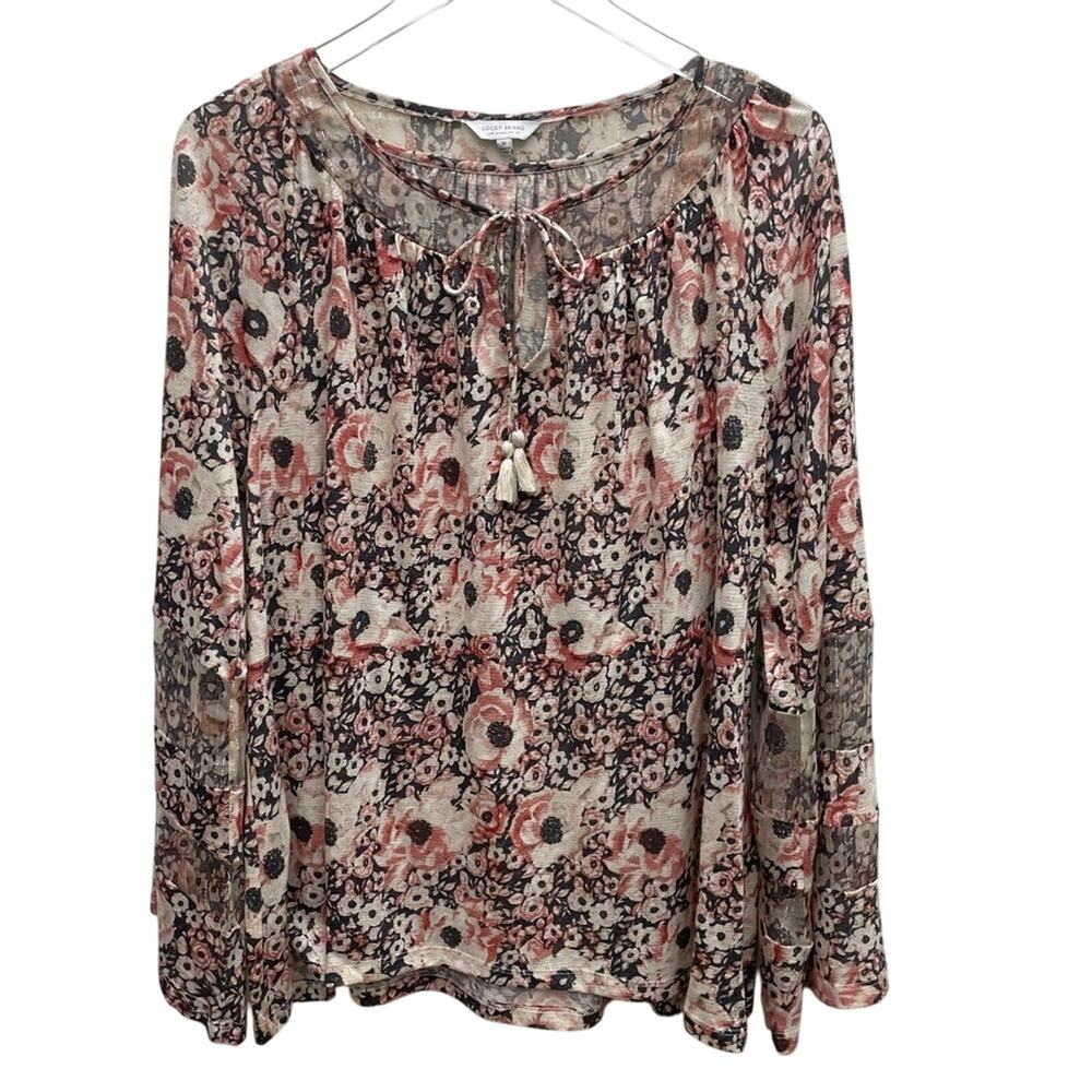 Lucky Brand Women's Printed Woven Mix Peasant Top Size 1X - Picture 2 of 12